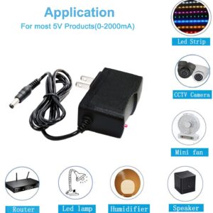 5 Volt 2A DC Power Supply Cord Adapter 100V-240V AC to DC 5V 2000mA 1.5A 1A 0.5A Power Adapter Supply 10W AC Adapter 8 Tips for Monitor, USB Hubs, Keyboard, LED, Weight Scale, CCTV Security System