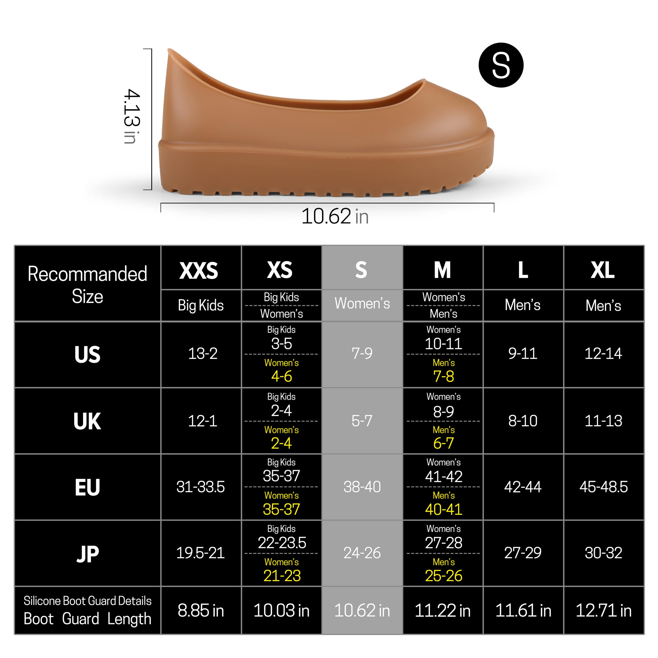 FLEX BOOT GUARD Compatible with UGG Boot, Waterproof Silicone Rubber Shoe Covers, Reusable Upgraded Overshoes, Non-Slip Washable for Women, Men (S (Women 7-9), Chestnut)