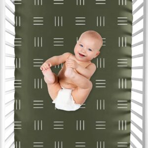 Sweet Jojo Designs Hunter Green Boy Girl Fitted Mini Crib Sheet Baby Nursery Portable Crib Pack and Play White Bohemian Woodland Tribal Mud Cloth Hatch Gender Neutral Triple Line Safari Jungle Animal