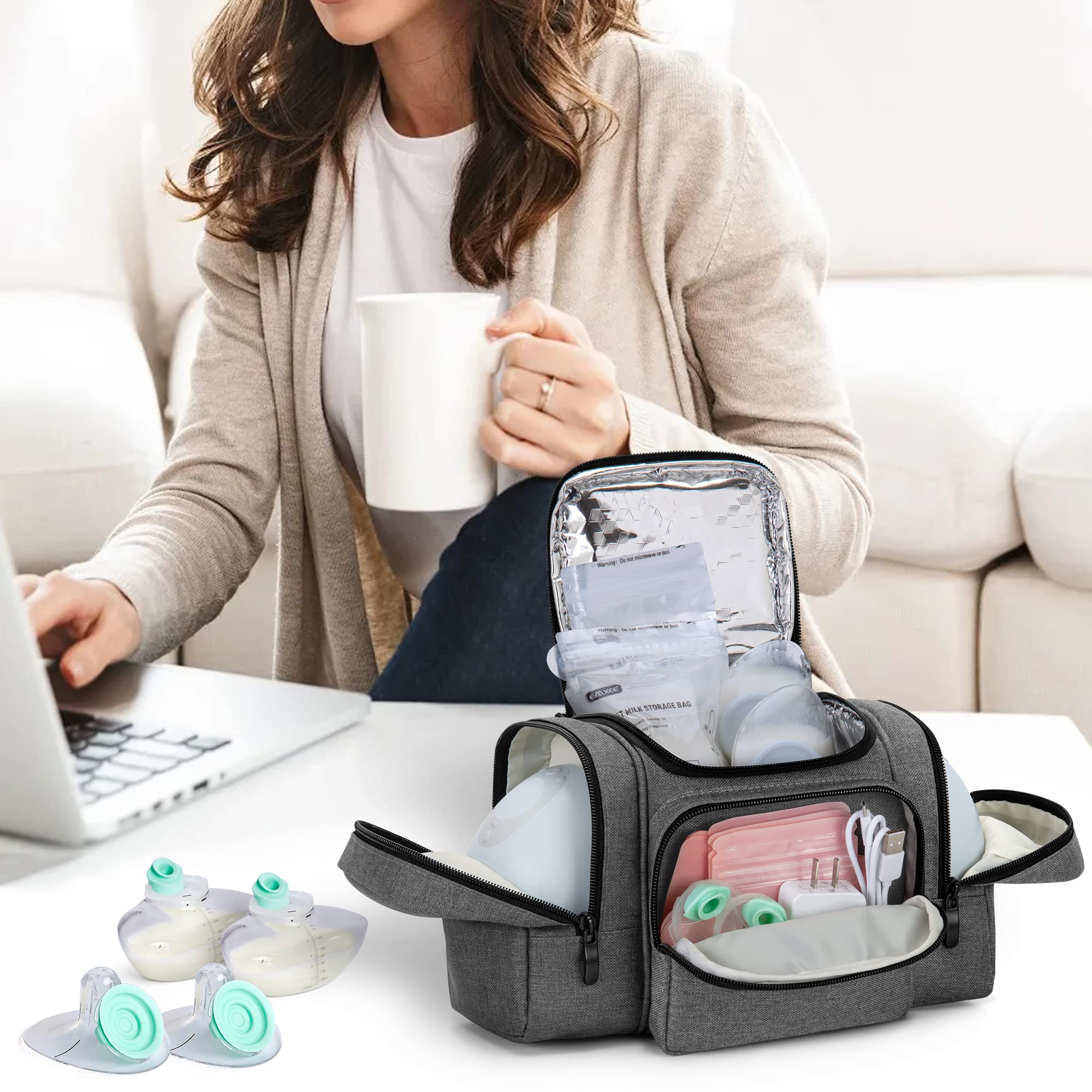 BAFASO Wearable Breast Pump Bag Compatible with Elvie Breast Pump or Momcozy S12 Pro, Tote for Wearable Breast Pump and Extra Parts (Patent Pending), Gray