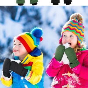 SATINIOR 2 Pairs Kids Snow Mittens Waterproof Winter Ski Gloves Warm Thicken Snow Gloves for Girls Boys (Black, Army Green, 3-5 Years)