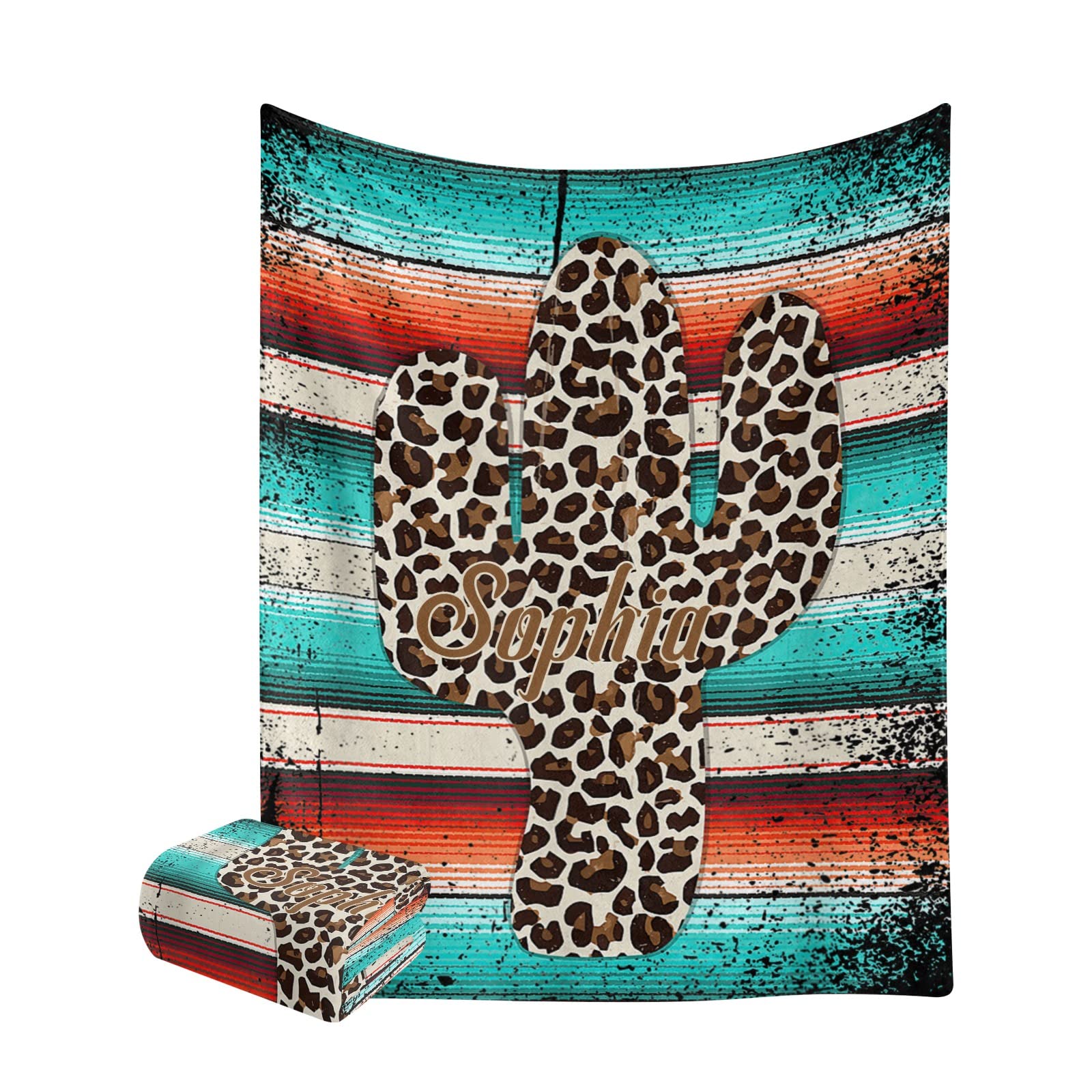 Funny Leopard Cactus Personalized Blanket Nursery Swaddling Blankets for Gilrs Boys Kids Newborns Baby Shower Pet Gift 30 x 40 Inch