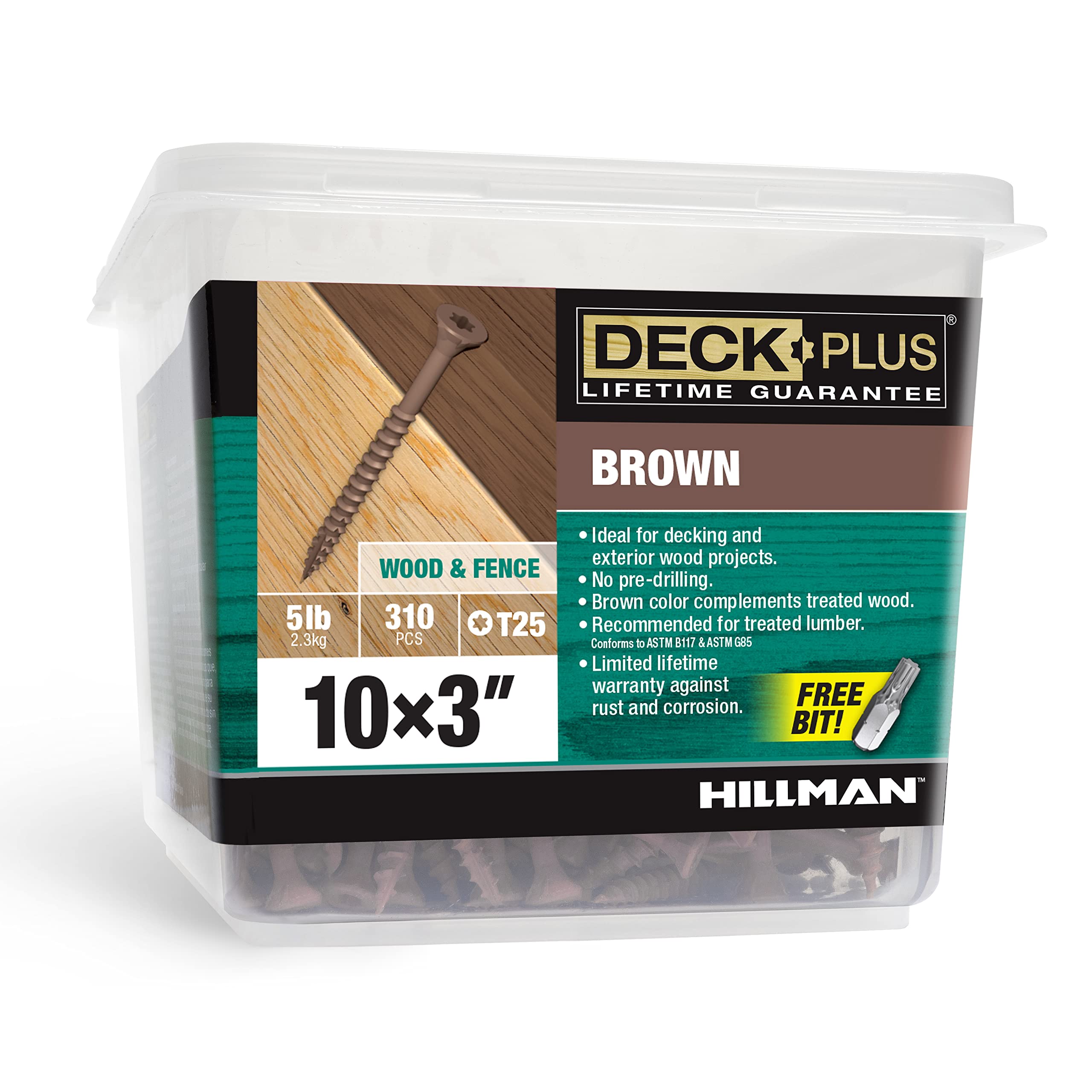 Deck Plus Wood Screws, Brown Exterior Screws, 3" x #10, 5lb