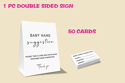 Yuansail Baby Name Suggestion For Baby Shower Games, White Name Suggestion Game Card, Party Favors Supplies Decorate For Baby Showers Game Cards, 1 Sign & 50 Cards Per Pack –(bbname-001)