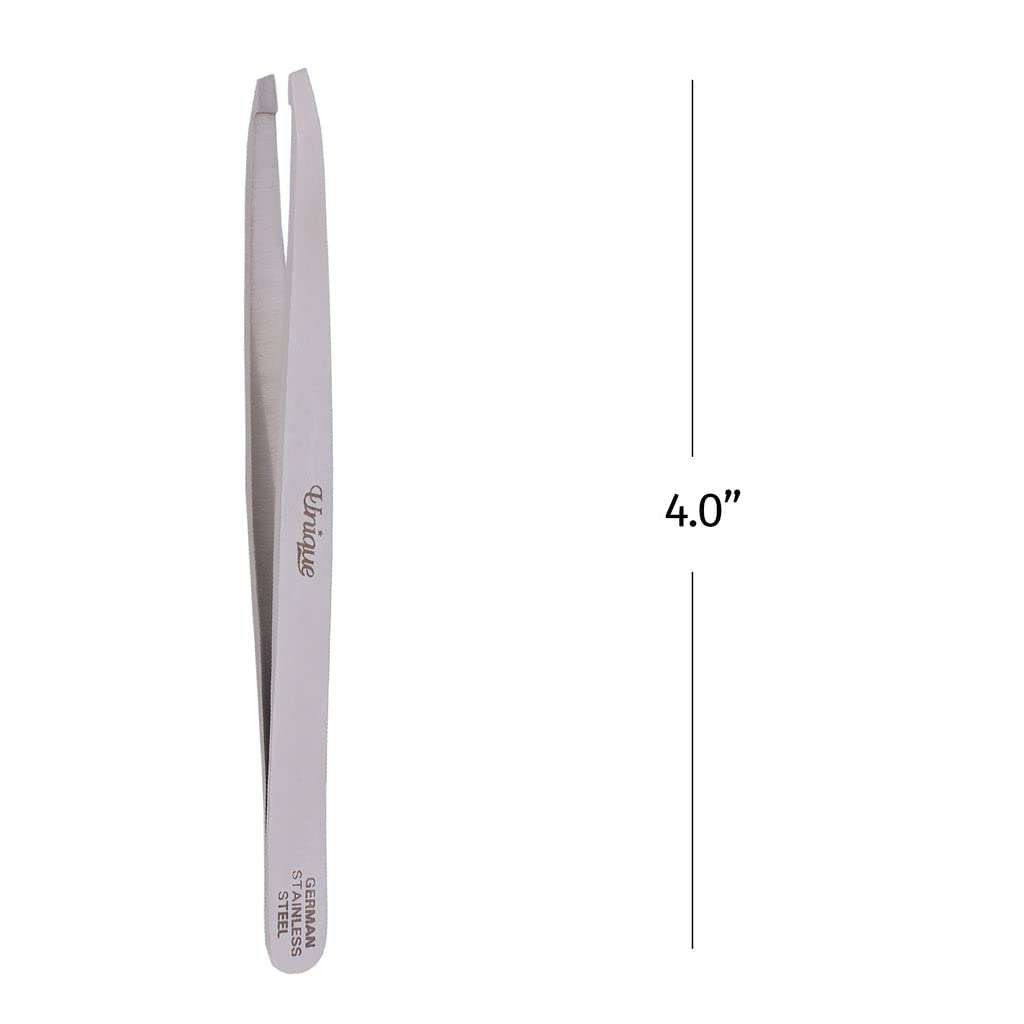 Tweezers - Eyebrow Flat Square Tip Tweezer - Facial Hair Removal, German Stainless Steel - By The Unique Edge