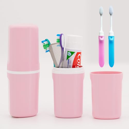 Toothbrush Travel case with 2 Packs Foldable Toothbrush .Portable Toothbrush Holders Travel for Camping Travel Business School Home (Pink)