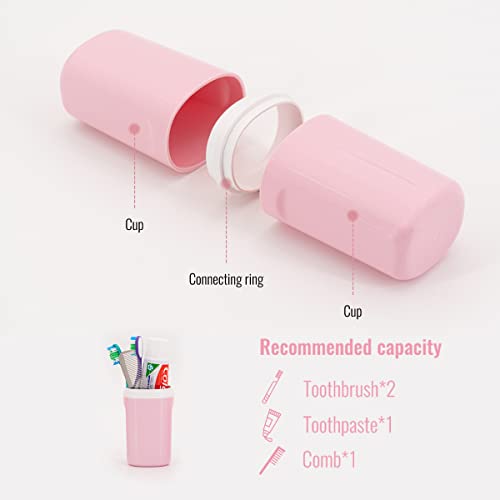 Toothbrush Travel case with 2 Packs Foldable Toothbrush .Portable Toothbrush Holders Travel for Camping Travel Business School Home (Pink)