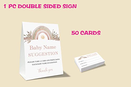 Yuansail Baby Name Suggestion For Baby Shower Games,Boho Rainbow Name Suggestion Game Card, Party Favors Supplies Decorate For Baby Showers Game Cards, 1 Sign & 50 Cards Per Pack –(bbname-002)