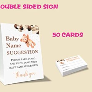 Baby Name Suggestion For Baby Shower Games, Little Bear Balloon Themed Name Suggestion Game Card, Party Favors Supplies Decorate For Baby Showers Game Cards, 1 Sign & 50 Cards Per Pack –(bbname-003)