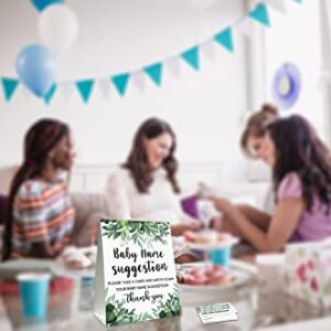 Baby Name Suggestion For Baby Shower Games, Greenery Themed Name Suggestion Game Card, Party Favors Supplies Decorate For Baby Showers Game Cards, 1 Sign & 50 Cards Per Pack –(bbname-004)