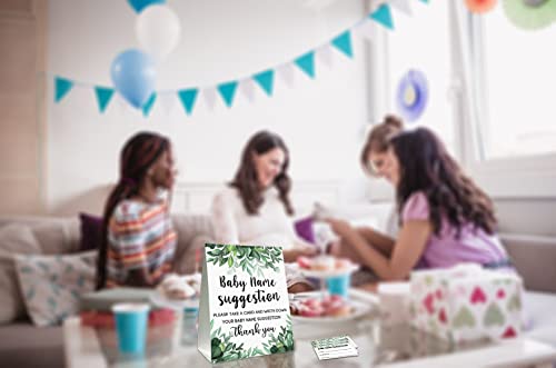 Baby Name Suggestion For Baby Shower Games, Greenery Themed Name Suggestion Game Card, Party Favors Supplies Decorate For Baby Showers Game Cards, 1 Sign & 50 Cards Per Pack –(bbname-004)