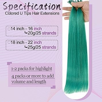 RUNATURE Bundles 16 Inch U Tip Hair Extensions Human Hair Purple and Utip Hair Extensions Human Hair Teal 20g 25 Strands