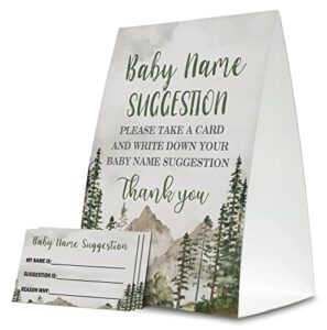 baby name suggestion for baby shower games, forest themed name suggestion game card, party favors supplies decorate for baby showers game cards, 1 sign & 50 cards per pack –(bbname-009)