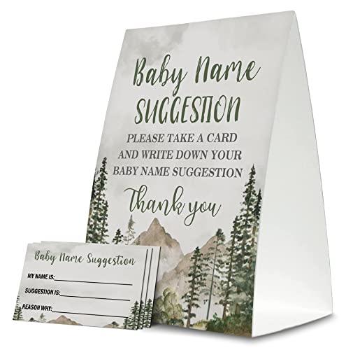 Baby Name Suggestion For Baby Shower Games, Forest Themed Name Suggestion Game Card, Party Favors Supplies Decorate For Baby Showers Game Cards, 1 Sign & 50 Cards Per Pack –(bbname-009)