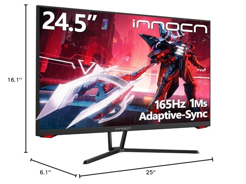 INNOCN 25G1G 24.5" Gaming Monitor 165Hz / 144Hz 1920 x 1080P FHD 1ms FreeSync G-Sync Compatible HDMI DisplayPort Eye Care Ultra Thin LED Computer PC Gaming Monitor, VESA Mountable, Black