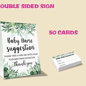 Baby Name Suggestion For Baby Shower Games, Greenery Themed Name Suggestion Game Card, Party Favors Supplies Decorate For Baby Showers Game Cards, 1 Sign & 50 Cards Per Pack –(bbname-004)