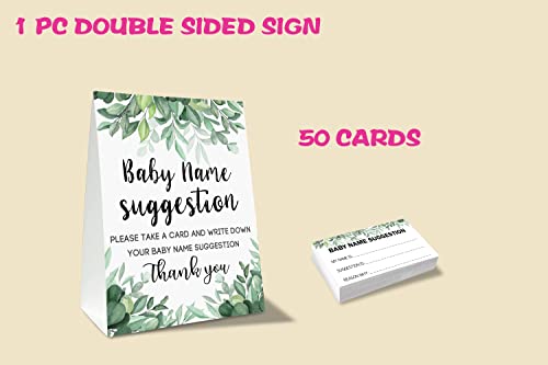 Baby Name Suggestion For Baby Shower Games, Greenery Themed Name Suggestion Game Card, Party Favors Supplies Decorate For Baby Showers Game Cards, 1 Sign & 50 Cards Per Pack –(bbname-004)