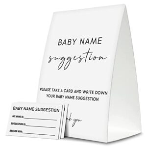 Yuansail Baby Name Suggestion For Baby Shower Games, White Name Suggestion Game Card, Party Favors Supplies Decorate For Baby Showers Game Cards, 1 Sign & 50 Cards Per Pack –(bbname-001)