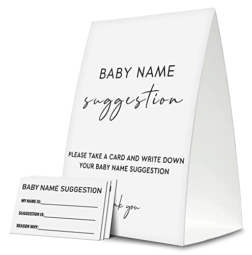 Yuansail Baby Name Suggestion For Baby Shower Games, White Name Suggestion Game Card, Party Favors Supplies Decorate For Baby Showers Game Cards, 1 Sign & 50 Cards Per Pack –(bbname-001)