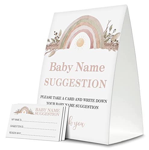 Yuansail Baby Name Suggestion For Baby Shower Games,Boho Rainbow Name Suggestion Game Card, Party Favors Supplies Decorate For Baby Showers Game Cards, 1 Sign & 50 Cards Per Pack –(bbname-002)