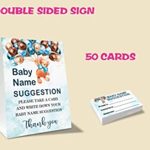 Baby Name Suggestion For Baby Shower Games, Bear Balloons Themed Name Suggestion Game Card, Party Favors Supplies Decorate For Baby Showers Game Cards, 1 Sign & 50 Cards Per Pack –(bbname-006)