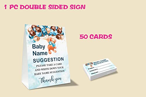 Baby Name Suggestion For Baby Shower Games, Bear Balloons Themed Name Suggestion Game Card, Party Favors Supplies Decorate For Baby Showers Game Cards, 1 Sign & 50 Cards Per Pack –(bbname-006)