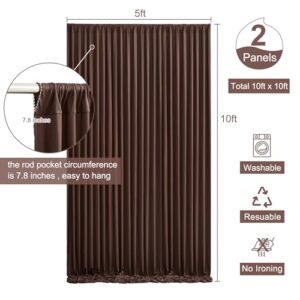 Tao-Ge 10x10 Brown Backdrop Curtain for Parties Wedding Wrinkle Free Brown Photo Curtains Backdrop Drapes Fabric Decoration for Birthday Party Baby Shower 5ft x 10ft,2 Panels