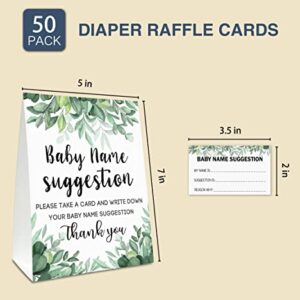 Baby Name Suggestion For Baby Shower Games, Greenery Themed Name Suggestion Game Card, Party Favors Supplies Decorate For Baby Showers Game Cards, 1 Sign & 50 Cards Per Pack –(bbname-004)