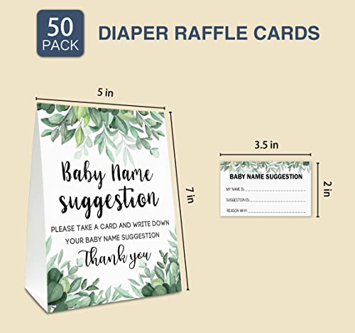 Baby Name Suggestion For Baby Shower Games, Greenery Themed Name Suggestion Game Card, Party Favors Supplies Decorate For Baby Showers Game Cards, 1 Sign & 50 Cards Per Pack –(bbname-004)