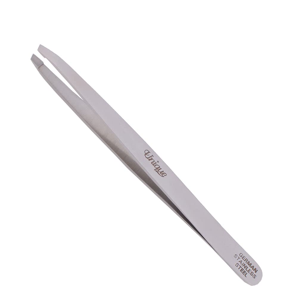 Tweezers - Eyebrow Flat Square Tip Tweezer - Facial Hair Removal, German Stainless Steel - By The Unique Edge