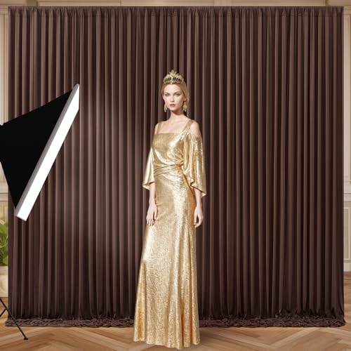 Tao-Ge 10x10 Brown Backdrop Curtain for Parties Wedding Wrinkle Free Brown Photo Curtains Backdrop Drapes Fabric Decoration for Birthday Party Baby Shower 5ft x 10ft,2 Panels