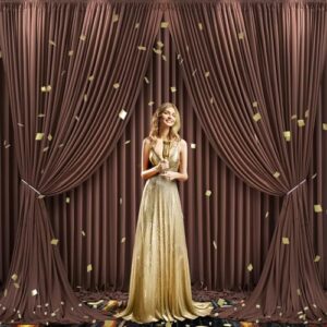 Tao-Ge 10x10 Brown Backdrop Curtain for Parties Wedding Wrinkle Free Brown Photo Curtains Backdrop Drapes Fabric Decoration for Birthday Party Baby Shower 5ft x 10ft,2 Panels