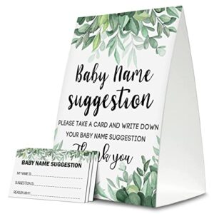 Baby Name Suggestion For Baby Shower Games, Greenery Themed Name Suggestion Game Card, Party Favors Supplies Decorate For Baby Showers Game Cards, 1 Sign & 50 Cards Per Pack –(bbname-004)