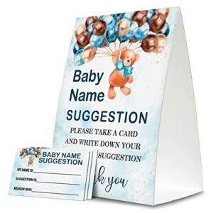 baby name suggestion for baby shower games, bear balloons themed name suggestion game card, party favors supplies decorate for baby showers game cards, 1 sign & 50 cards per pack –(bbname-006)