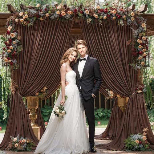 Tao-Ge 10x10 Brown Backdrop Curtain for Parties Wedding Wrinkle Free Brown Photo Curtains Backdrop Drapes Fabric Decoration for Birthday Party Baby Shower 5ft x 10ft,2 Panels