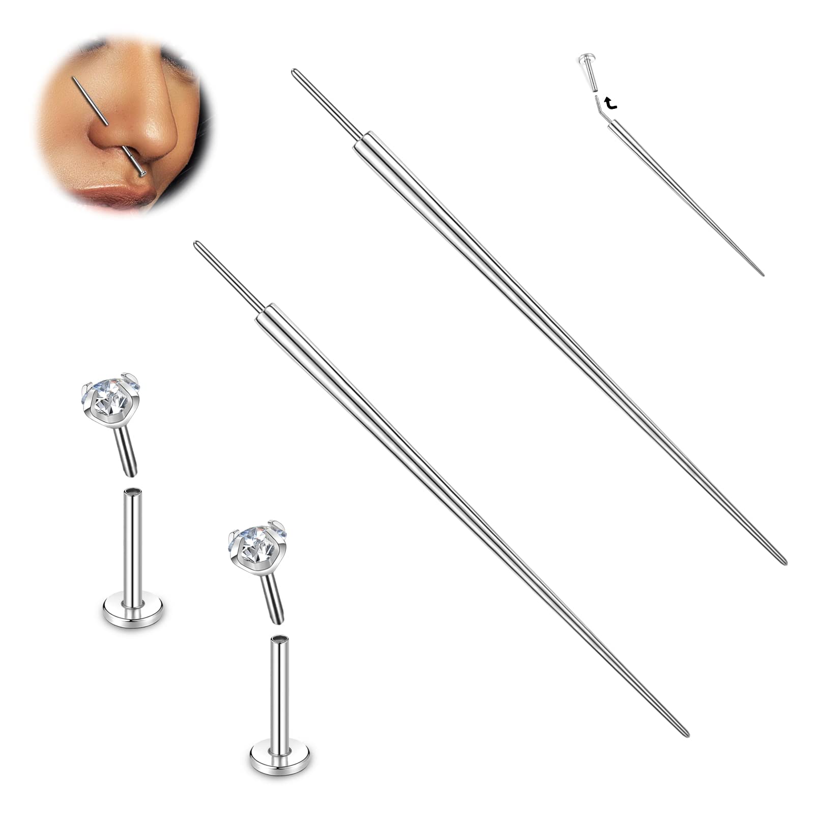 BodyAce G23 Titanium Threadless Piercing Taper, 14G 16G 18G Piercing Taper Insertion Pin, Body Piercing Stretching Kit Assistant Tool for Nose/Ear/Navel/Lip/Eyebrow [16G(1.2mm)]