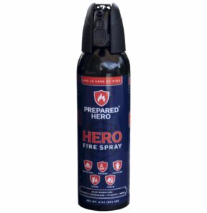 prepared hero fire spray - mini fire extinguishers for house, car, garage - kitchen small fire extinguisher for home, made in usa, 100% organic - compact, portable & easy to use, non-toxic - 1 pack