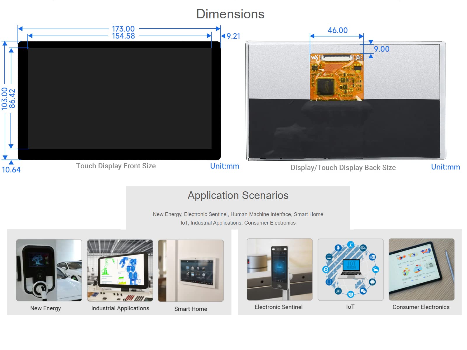 waveshare 1024 × 600 Resolution 7inch IPS Display Integrated Thin and Light Touch Screen for Raspberry Pi,Jetson Nano,Windows PC,Support Windows/Linux/Android System,170° Wide Viewing Angle