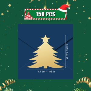 AIEX 150pcs Christmas Envelope Seal Stickers, Decorative Envelope Seals Christmas Tree Gold Foil Stickers for Envelopes Invitation Cards Wedding Party Decorations