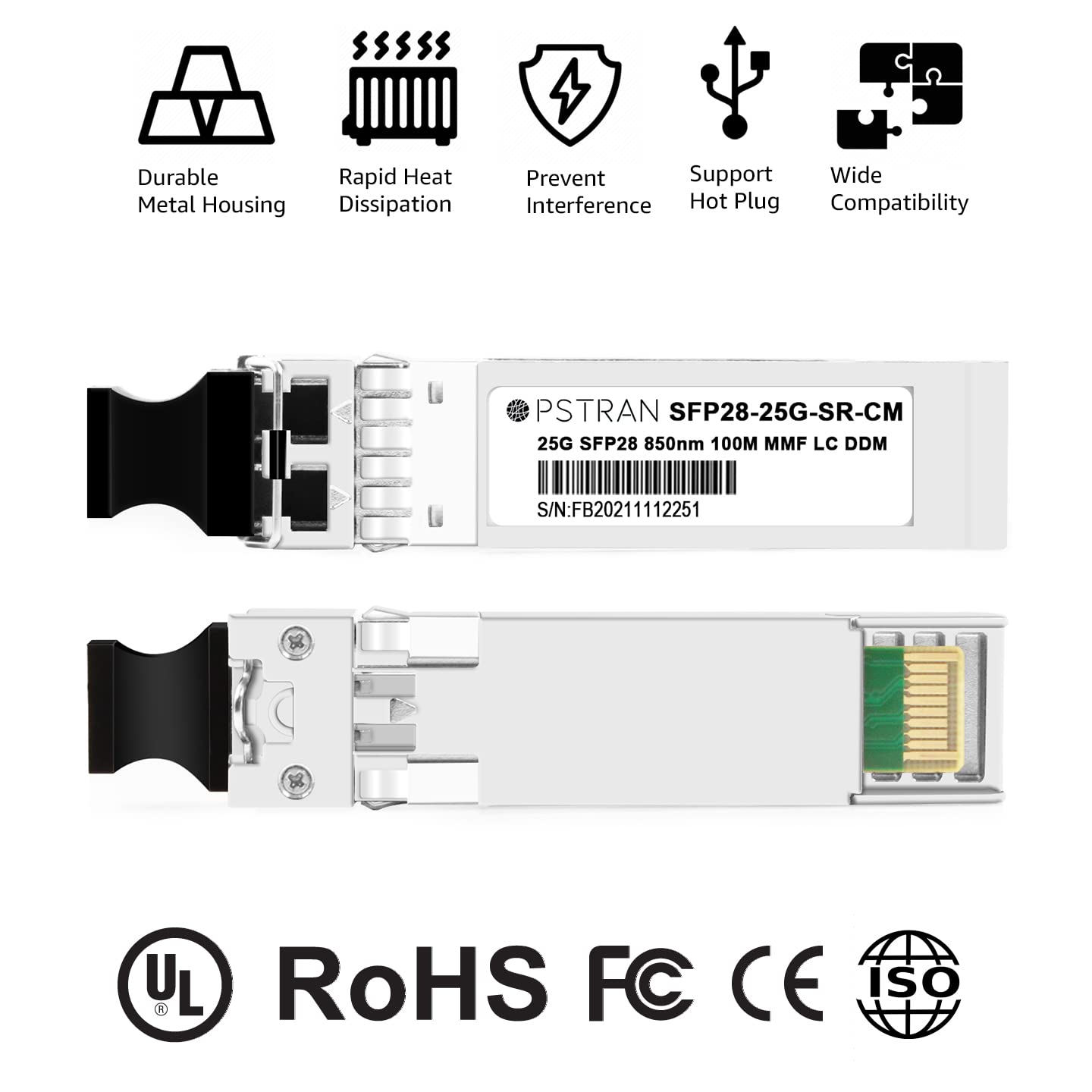 OPSTRAN 25GBASE-SR SFP28 Optical Transceiver Module Compatible with Cisco SFP-25G-SR-S SFP-10/25G-CSR-S 850nm 100m DOM Duplex LC MMF