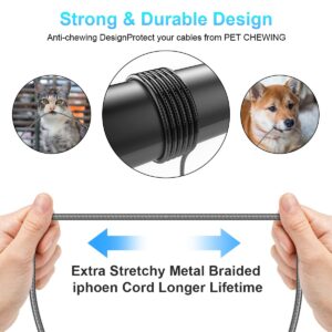 Metal Braided iPhone Charger Cable 6.6Ft/2M Long Lightning Cable Apple MFi Certified Fast Charging iPhone USB Cord iPhone Syncing Data Cable chew Proof for iPhone 13/12/11/X/Max/8/7/Plus/ipad-2 Pack