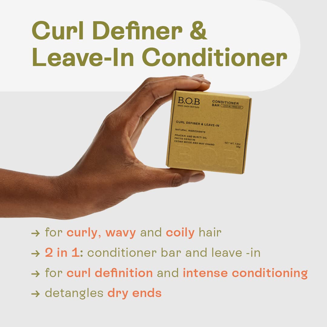 B.O.B BARS OVER BOTTLES Curl Defining Bundle | Moisturizing Shampoo Bar & Curl Definer & Leave-In Conditioner | Hair Care, Ideal Ph Balance | Natural, Vegan | Eco-friendly, Sustainable, Plastic Free