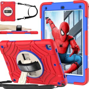 BMOUO Case for iPad 6th/5th Generation (9.7 inch, 2018/2017), with Screen Protector, 360 Rotating Stand & Hand & Shoulder Strap Kids Case for iPad 6th/5th Gen, Red