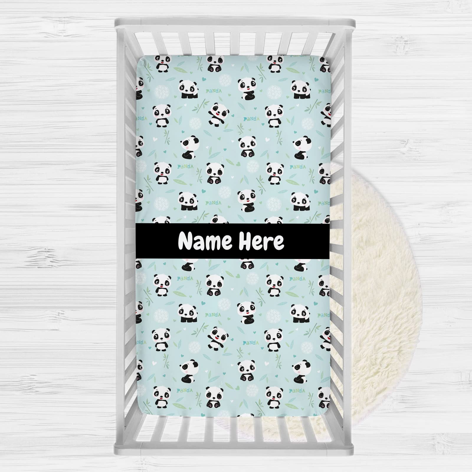 Personalized Cute Panda Baby Crib Sheets with Name, Customized Pack and Play Sheets for Baby Boys Girls, Crib Mattress Sheets, Fitted Crib Bedding Sheets, Mini Crib Sheet | Name Crib Sheets