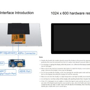 waveshare 1024 × 600 Resolution 7inch IPS Display Integrated Thin and Light Touch Screen for Raspberry Pi,Jetson Nano,Windows PC,Support Windows/Linux/Android System,170° Wide Viewing Angle