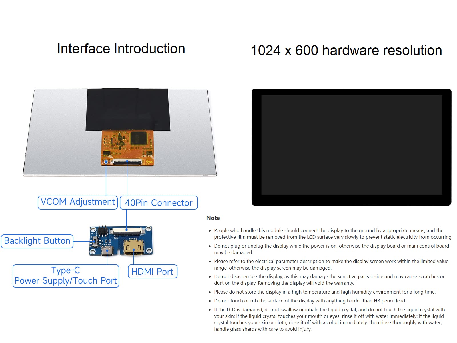 waveshare 1024 × 600 Resolution 7inch IPS Display Integrated Thin and Light Touch Screen for Raspberry Pi,Jetson Nano,Windows PC,Support Windows/Linux/Android System,170° Wide Viewing Angle