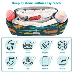 Blueangle Dinosaurs Pattern Stroller Organizer, 2 Cup Holders & Detachable Bag with Shoulder Strap Stroller Bag for Bottle, Diaper, Phone, Toys, Baby Items（370）