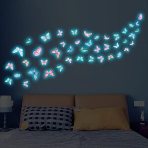 Glow in The Dark Butterfly Wall Decals Blue Luminous Butterfly Wall Stickers Wall Art Butterfly Decor DIY Wall Decals for Kids Girls Bedroom Bathroom Decorations