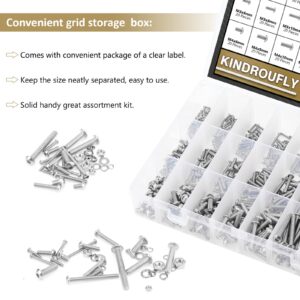 1504 Pieces Button Head Socket Cap Screws Nuts Washers Kit, Kindroufly M2 M3 M4 Screw Assortment Kit, Machine Screws, 304 Stainless Steel, Fully Machine Thread, Silver