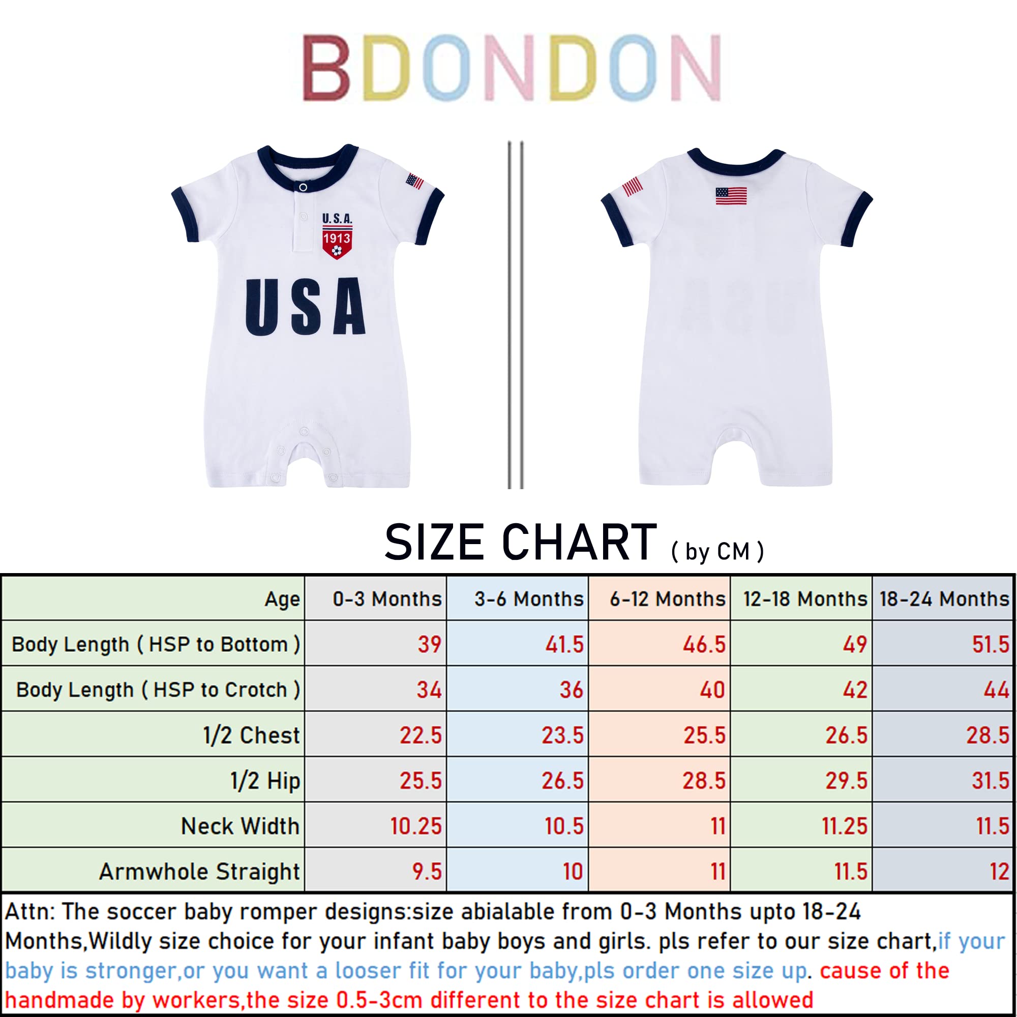 BDONDON Newborn Babygrow Romper US Soccer Baby Outfits Footless American Football One-piece Bodysuits (US-Romper,3-6M)